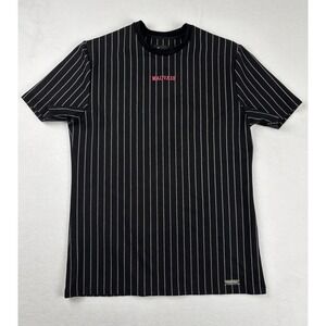 Mauvais Pinstripe T Shirt Black White Striped Embroidered Logo Size Small